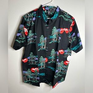 Neff Forever FunBlack Red Happy Faces Mushroom Portraits Button Front Shirt 2XL